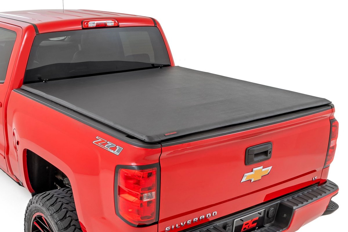 GMC Sierra 1500 Soft Roll Up Bed Cover - Rough Country - Matte Black - '14-'18